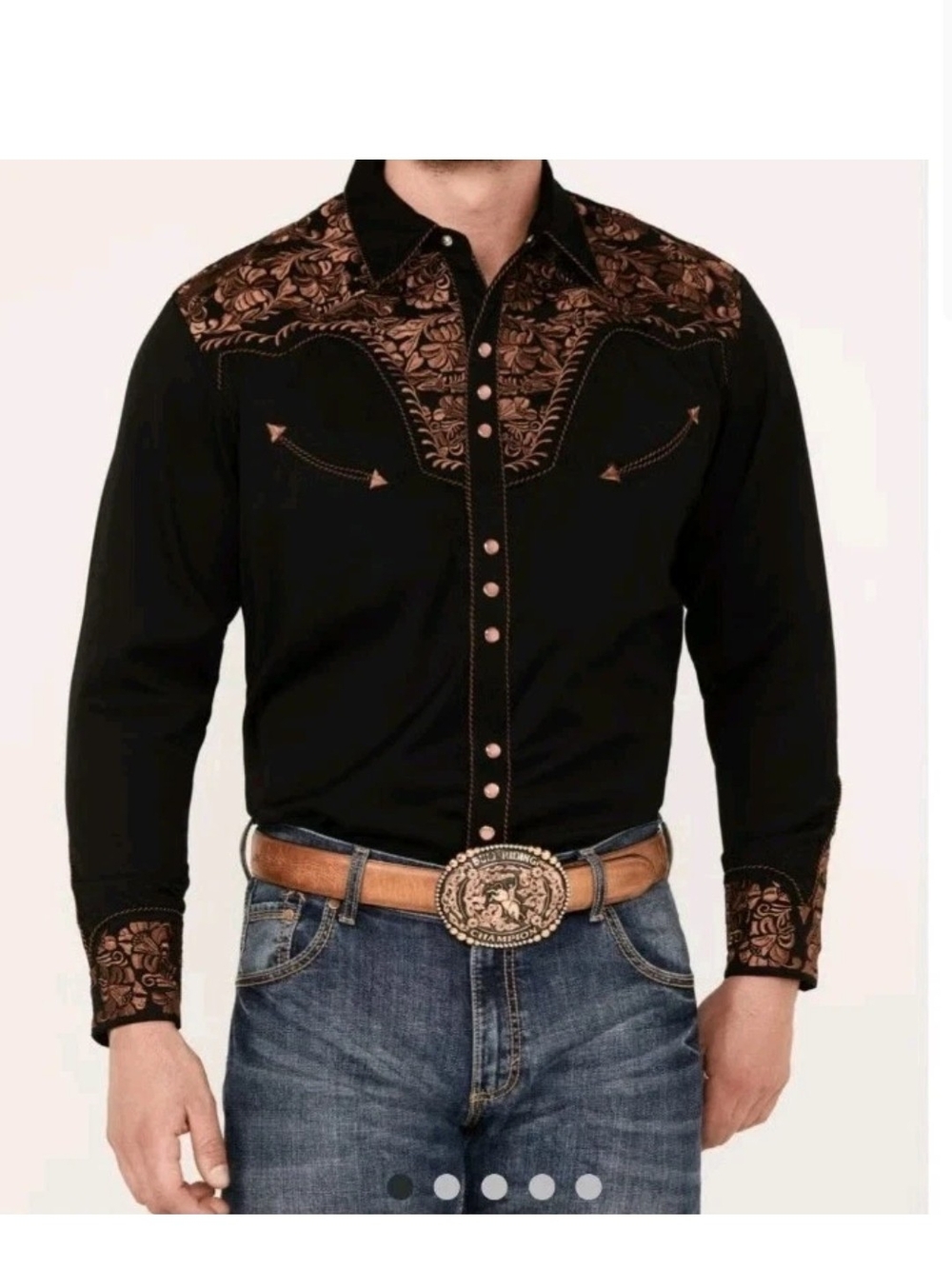 Scully Black Men's GunfightwrCopper Embroidered Pearl Snap Western Shirt Size XL